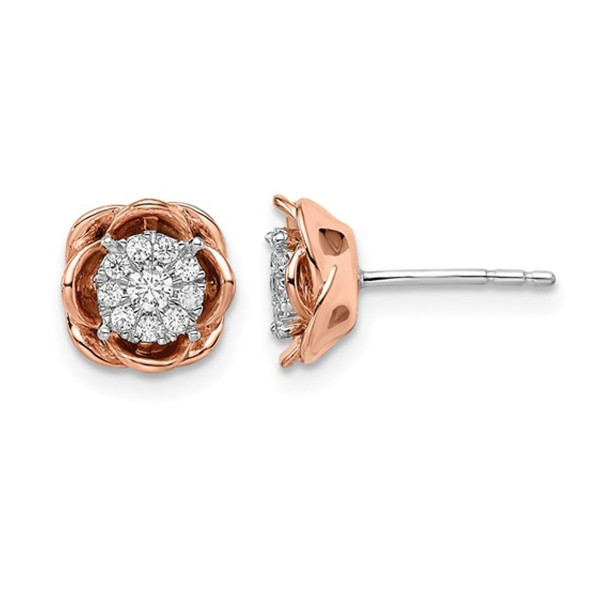 1/4 Carat (ctw) Diamond Flower Earrings in 14K Rose and White Gold product image