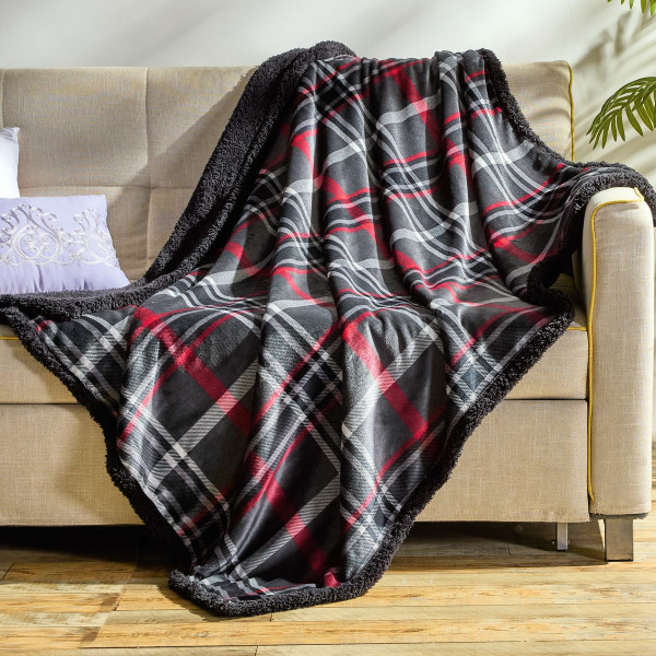 Midnight Plaid Printed Sherpa Throw product image