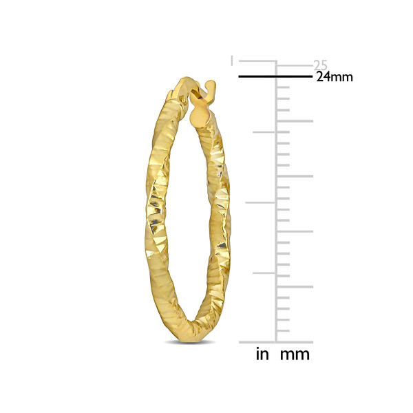 14K Yellow Gold Oval Twisted and Textured Hoop Earrings (24mm) product image