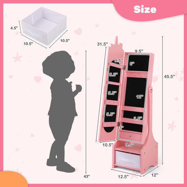Kids' Tilt-Angle Jewelry Cabinet with Full-Length Mirror  product image