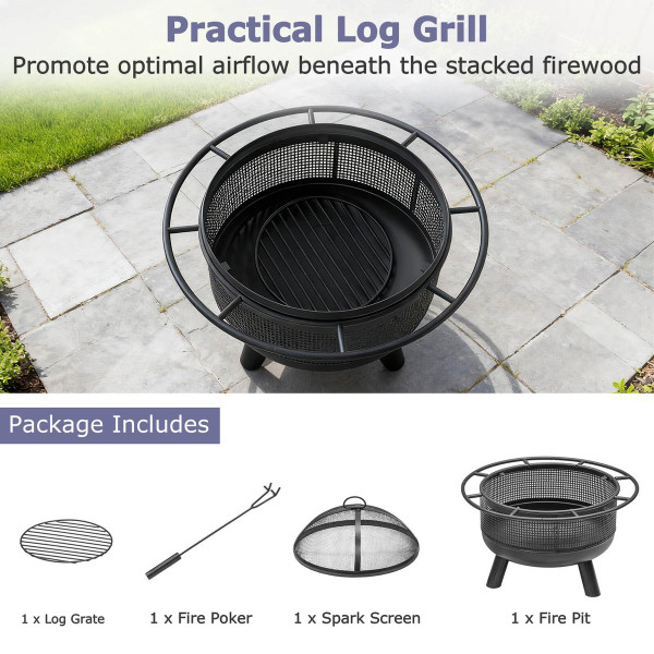 Heavy-Duty Wood Burning Fire Pit with Spark Screen product image