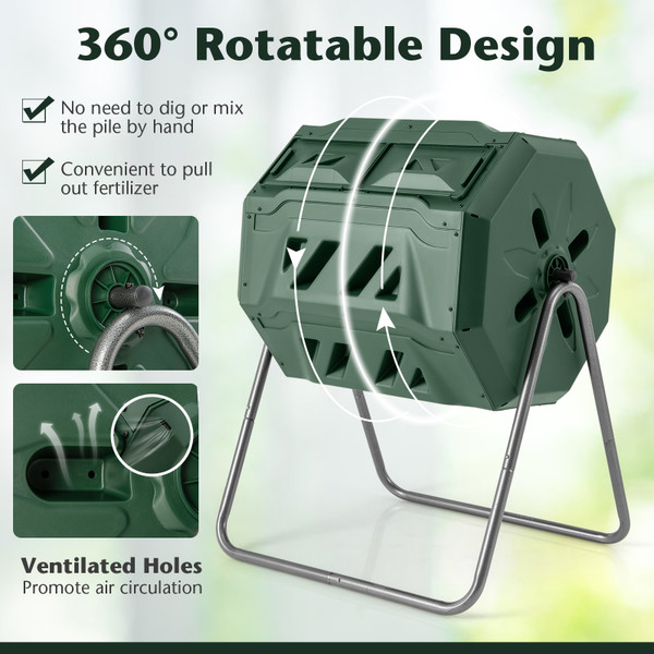 43-Gallon Composting Tumbler Bin with Dual Rotating Chamber product image