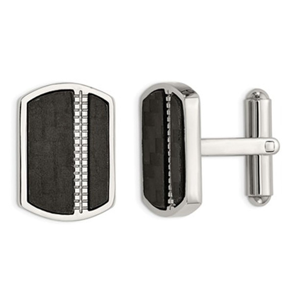 Stainless Steel Polished Cuff Links with Black Carbon Fiber product image