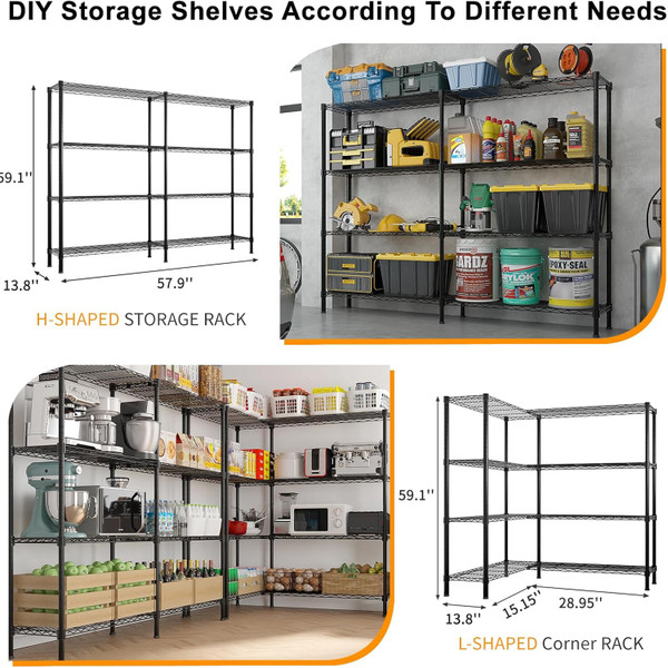 4-Tier Double Row Adjustable Garage Storage Shelves product image