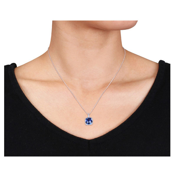 5.85 Carat (ctw) Lab-Created Sapphire and Diamond Necklace product image