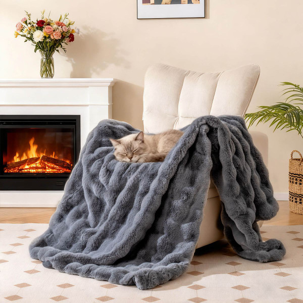 Bubble Faux Rabbit Fur Throw Blanket product image
