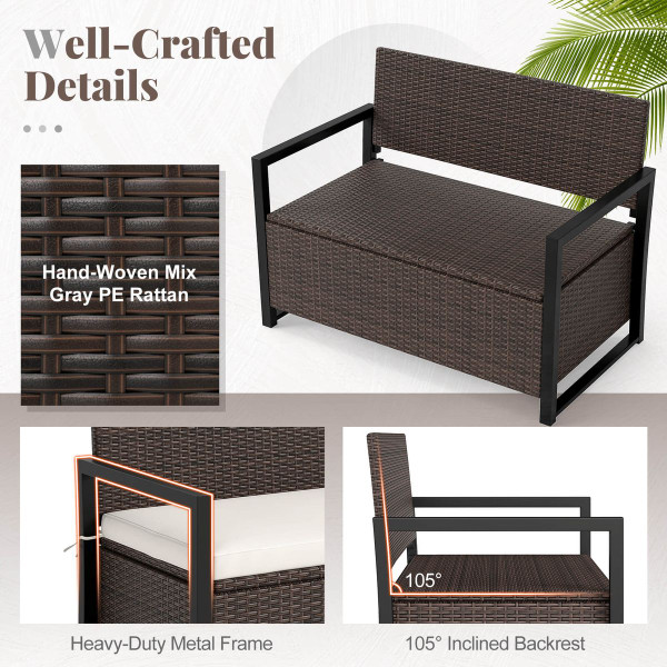Rattan Loveseat with Inclined Backrest and Under-Seat Storage product image