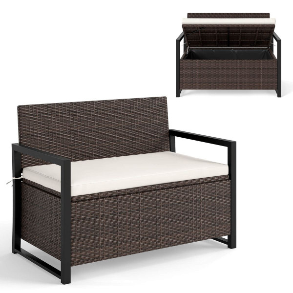 Rattan Loveseat with Inclined Backrest and Under-Seat Storage product image