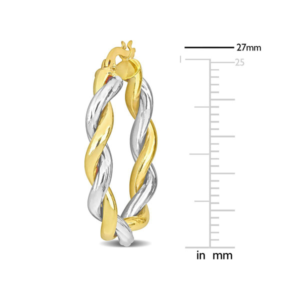 10K Yellow and White Gold Twisted Oval Hoop Earrings (27mm) product image