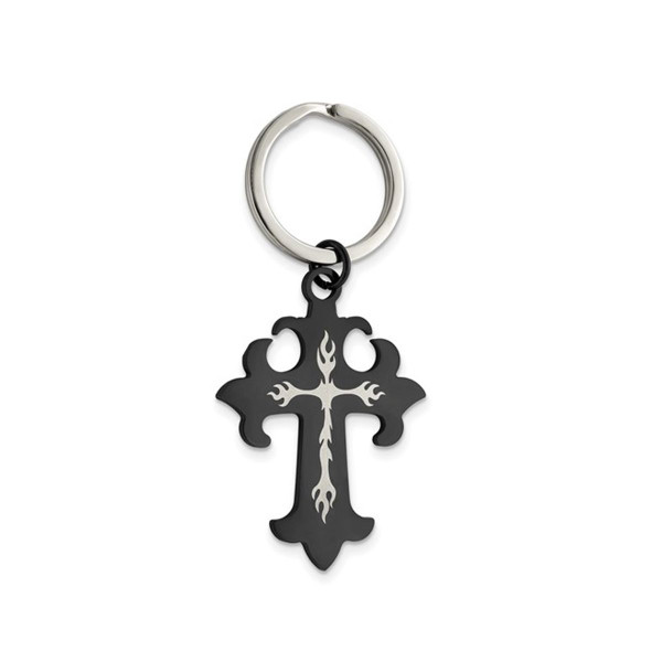 Stainless Steel Polished Black-Plated Cross Key Ring product image