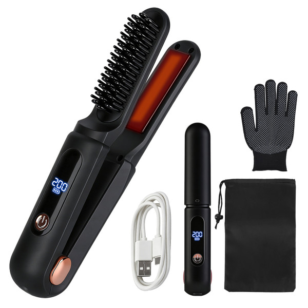 2‑in‑1 Cordless Ceramic Flat Iron & Hair Straightening Brush product image