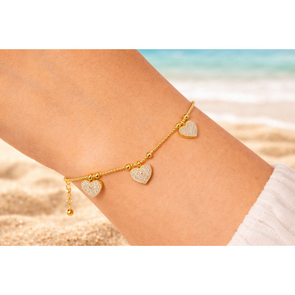 18K Gold Plated Hanging Heart Charm Bracelet product image