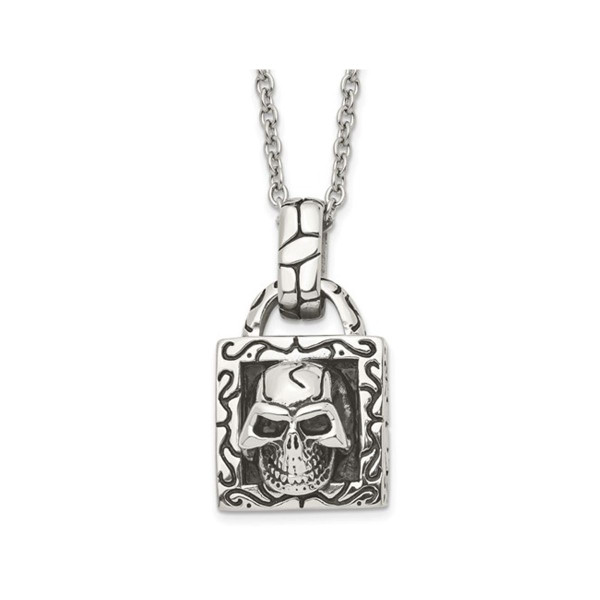 Antiqued and Polished Skull Pendant Necklace product image