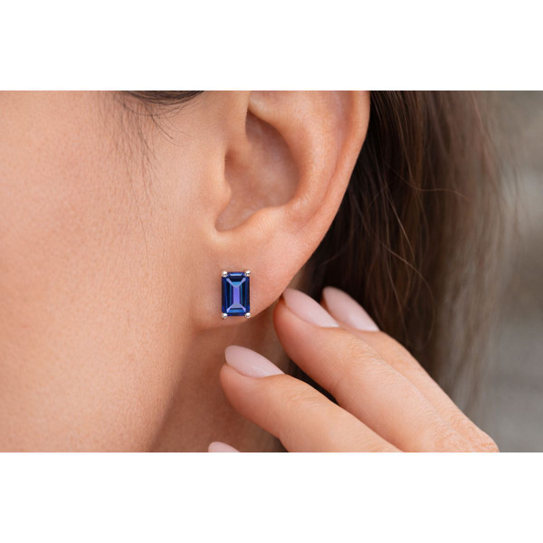 Emerald Cut Tanzanite 925 Sterling Silver Stud Earrings product image