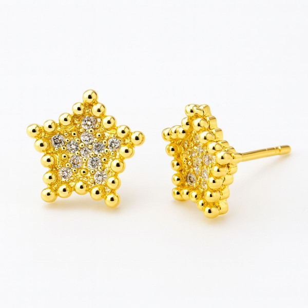 Gold-Plated Beaded Star Stud Earrings product image