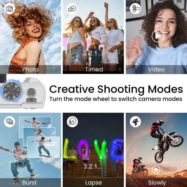 64MP Digital Camera 4K Video Vlogging YouTube Photography Flip Screen 18X Zoom Gift for Teens Color White With Dual Batteries product image