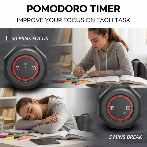Visual Flip Timer Gravity Sensor Countdown Timer For Study Learning Kitchen Fitness Pomodoro Time Management Tool Color Black product image