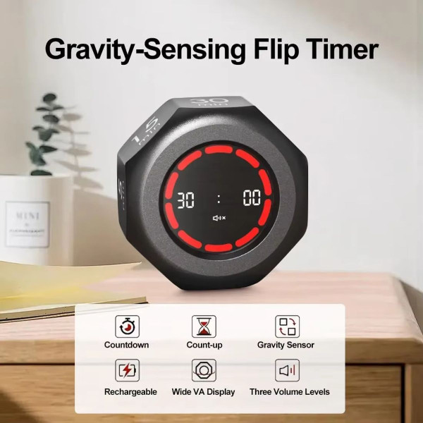 Visual Flip Timer Gravity Sensor Countdown Timer For Study Learning Kitchen Fitness Pomodoro Time Management Tool Color White product image