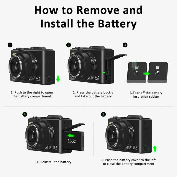 64MP Digital Camera 4K Video Vlogging YouTube Photography Flip Screen 18X Zoom Gift for Teens Color Black With Dual Batteries product image