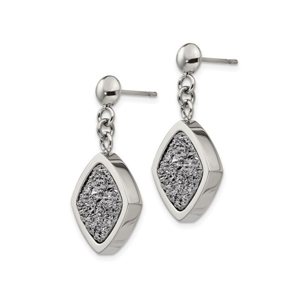 Silver Druzy Dangle Earrings in Polished Stainless Steel product image