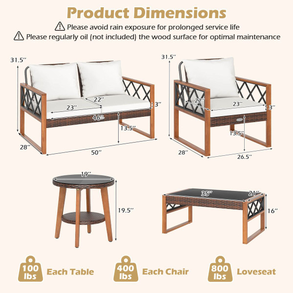 5-Piece PE Wicker Patio Furniture Set with Acacia Wood Frame product image