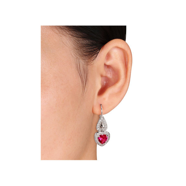 4.94 Carat (ctw) Lab Created Ruby and White Sapphire Heart Earrings product image