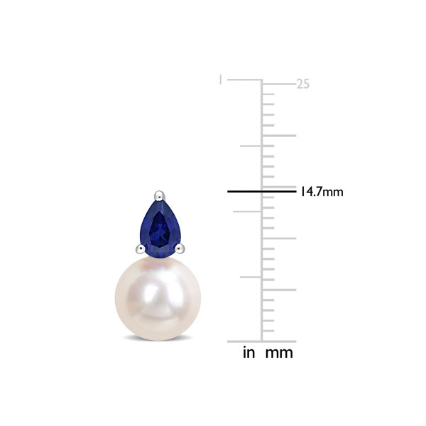 8.5-9mm Freshwater Pearl Earrings with Lab-Created Blue Sapphires product image