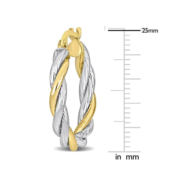 10K Yellow and White Gold Twisted Hoop Earrings (25mm) product image