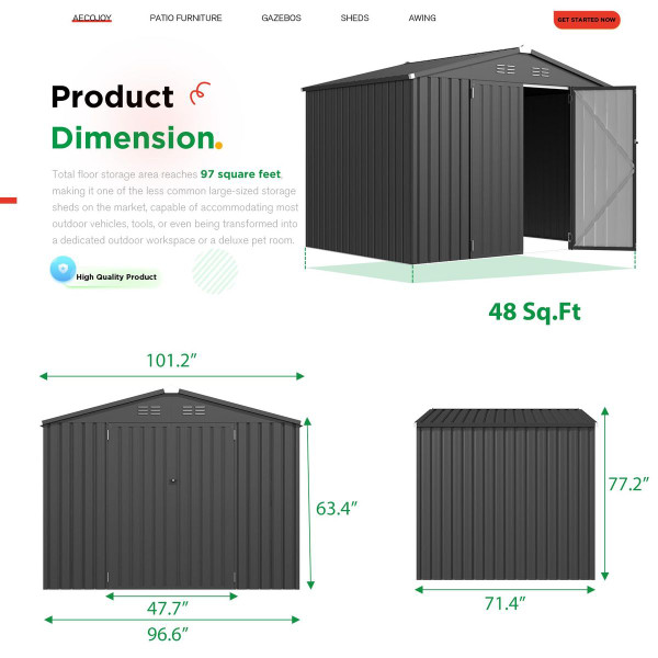 8' x 6' Metal Outdoor Lockable Storage Shed product image