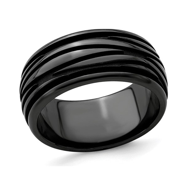 Men's Black Titanium Grooved Waves Band (10mm) product image