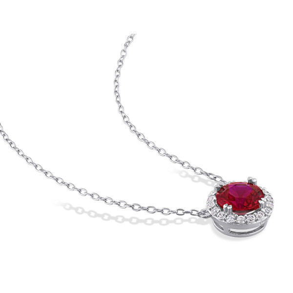 2.76 Carat (ctw) Lab-Created Ruby and White Sapphire Halo Necklace  product image