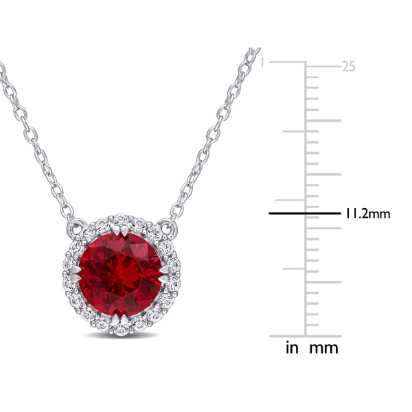 2.76 Carat (ctw) Lab-Created Ruby and White Sapphire Halo Necklace  product image