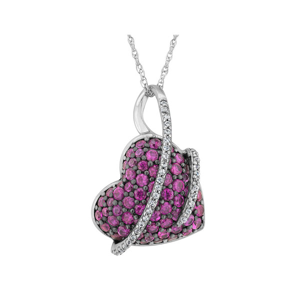 Lab-Created Ruby Heart & Created White Sapphire Necklace  product image