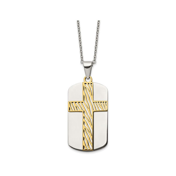 Men's Gold Plated Stainless Steel Cross Dogtag Necklace  product image