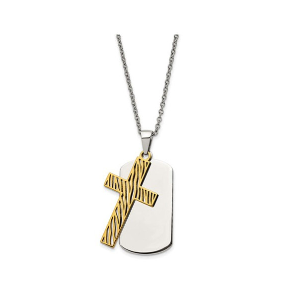 Men's Gold Plated Stainless Steel Cross Dogtag Necklace  product image