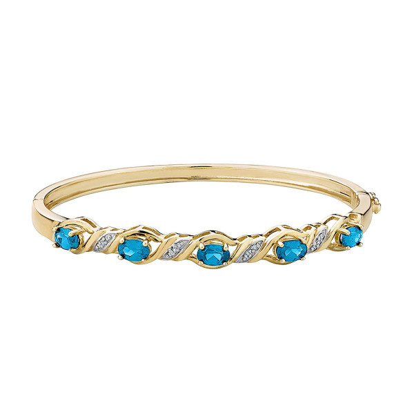 Created Blue Topaz Bangle with Diamonds in 14K Yellow Gold Plating product image