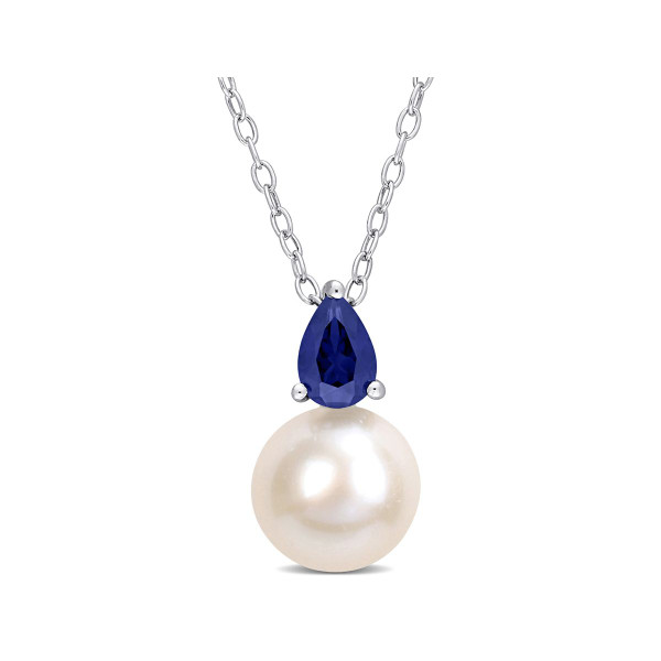 8.5-9mm Freshwater Cultured Drop Pearl Necklace with Blue Sapphire product image