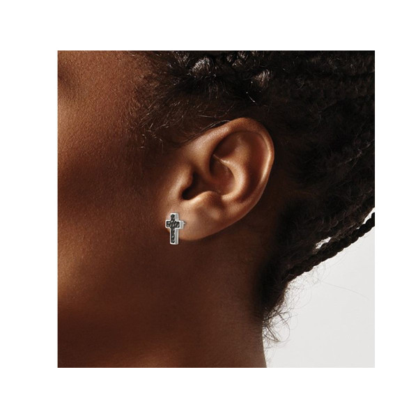 Stainless Steel Polished and Black Plated Cross Earrings product image
