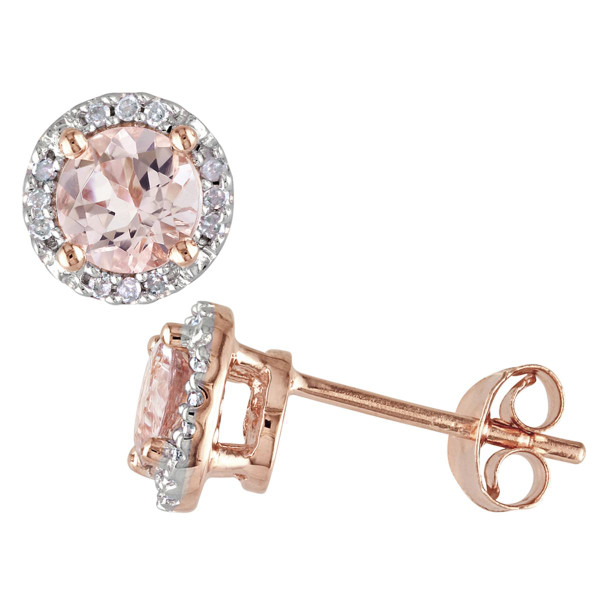 1.00 Carat (ctw) Morganite Halo Earrings with Diamonds  product image