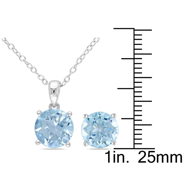 6.35 Carat (ctw) Blue Topaz 8mm Solitaire Earrings and Pendant Set product image