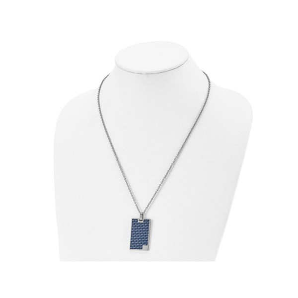 Mens Stainless Steel Blue Carbon Fiber Dogtag Pendant Necklace product image
