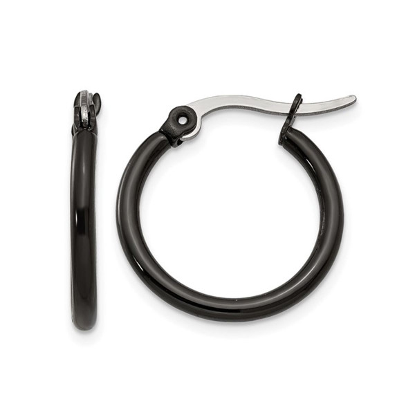 Stainless Steel Polished Black Plated Hoop Earrings (19mm) product image