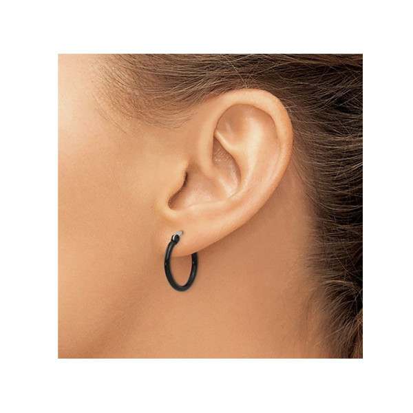 Stainless Steel Polished Black Plated Hoop Earrings (19mm) product image