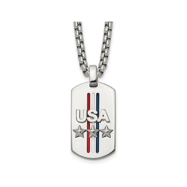Men's Stainless Steel USA and Stars Dog Tag Necklace  product image