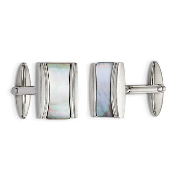Stainless Steel Polished Rectangle Cuff Links with Mother of Pearl product image