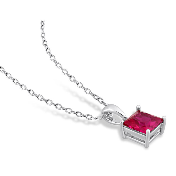 1.45 Carat (ctw) Princess-Cut Lab-Created Ruby Solitaire Necklace product image