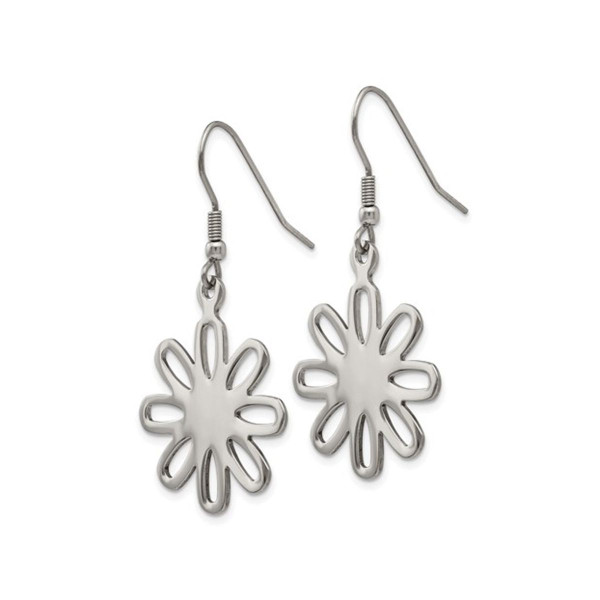 Stainless Steel Large Polished Flower Dangle Earrings product image