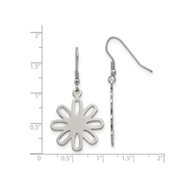 Stainless Steel Large Polished Flower Dangle Earrings product image