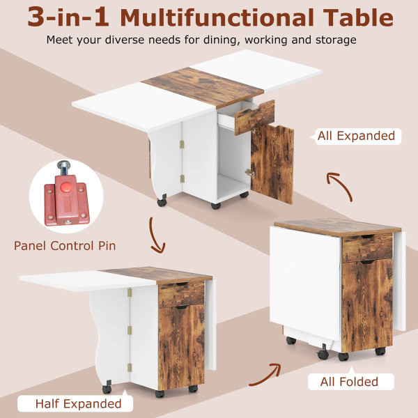 Foldable Rolling Dining Table with Drawers and Cabinets product image