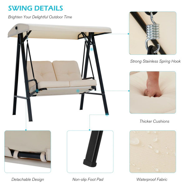 2-Seat Outdoor Patio Swing Chair with Adjustable Canopy product image